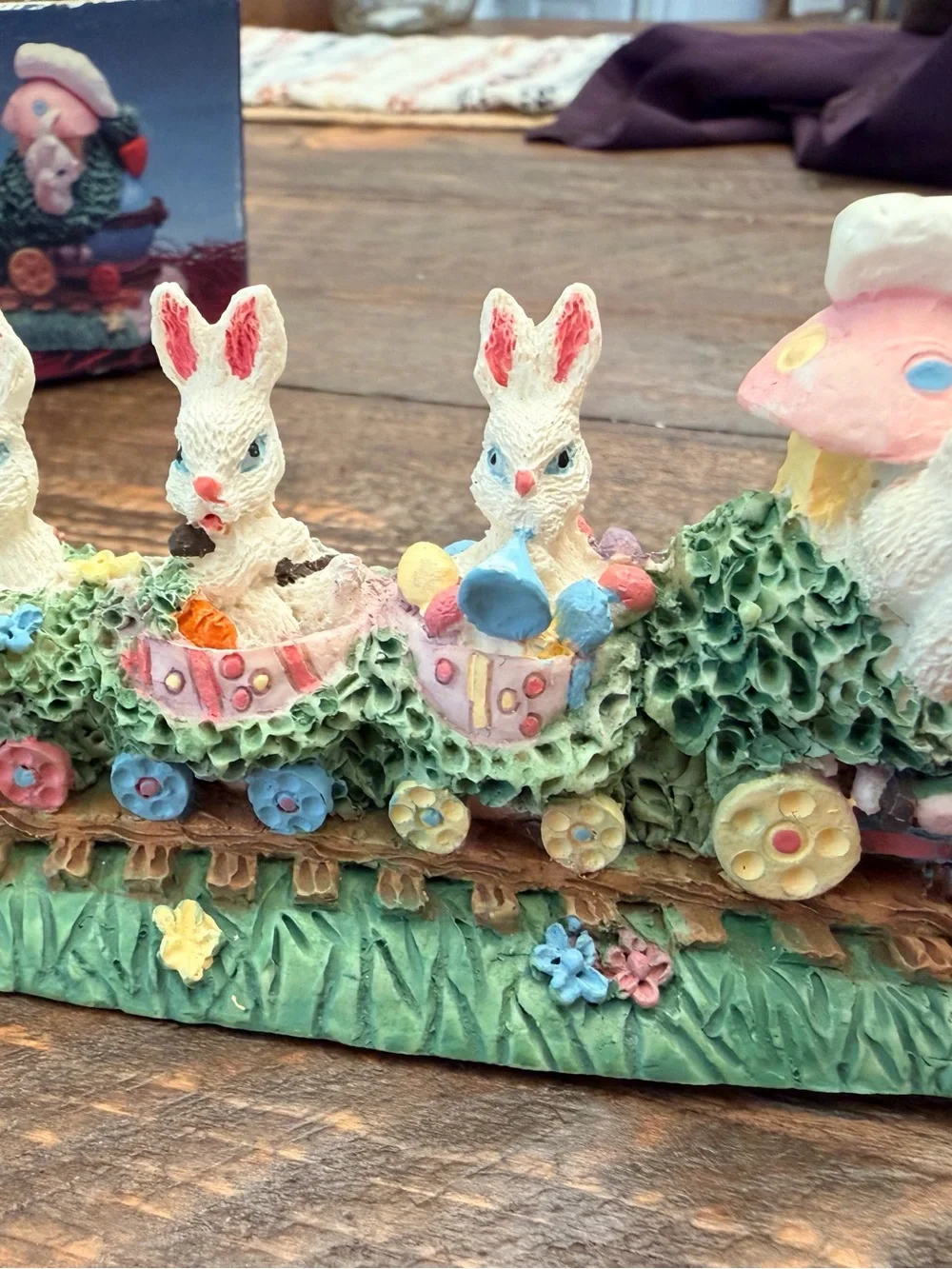 Vintage Nobel Hall Handpainted Bunny Train Figurine Easter Decor 4x2”